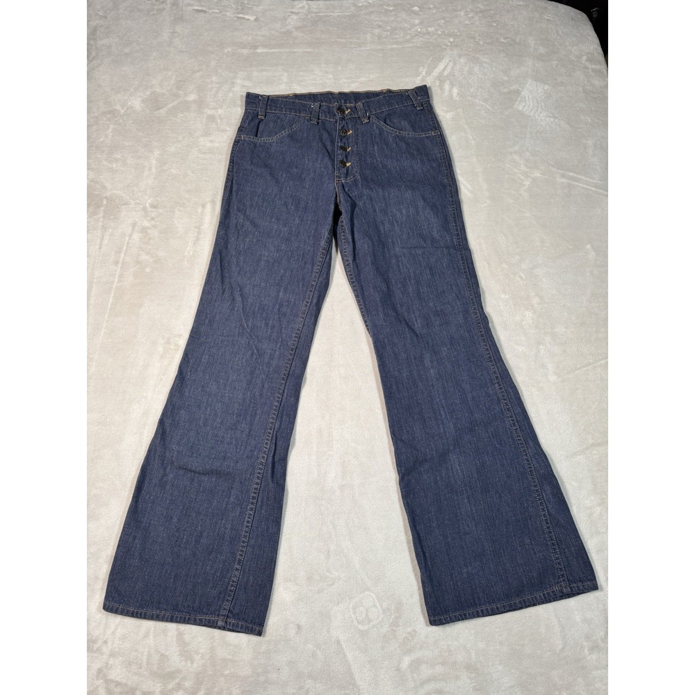 Vintage 70s Levis Bell Bottom Jeans Orange Tab Womens Size 30x32 Blue Button Fly